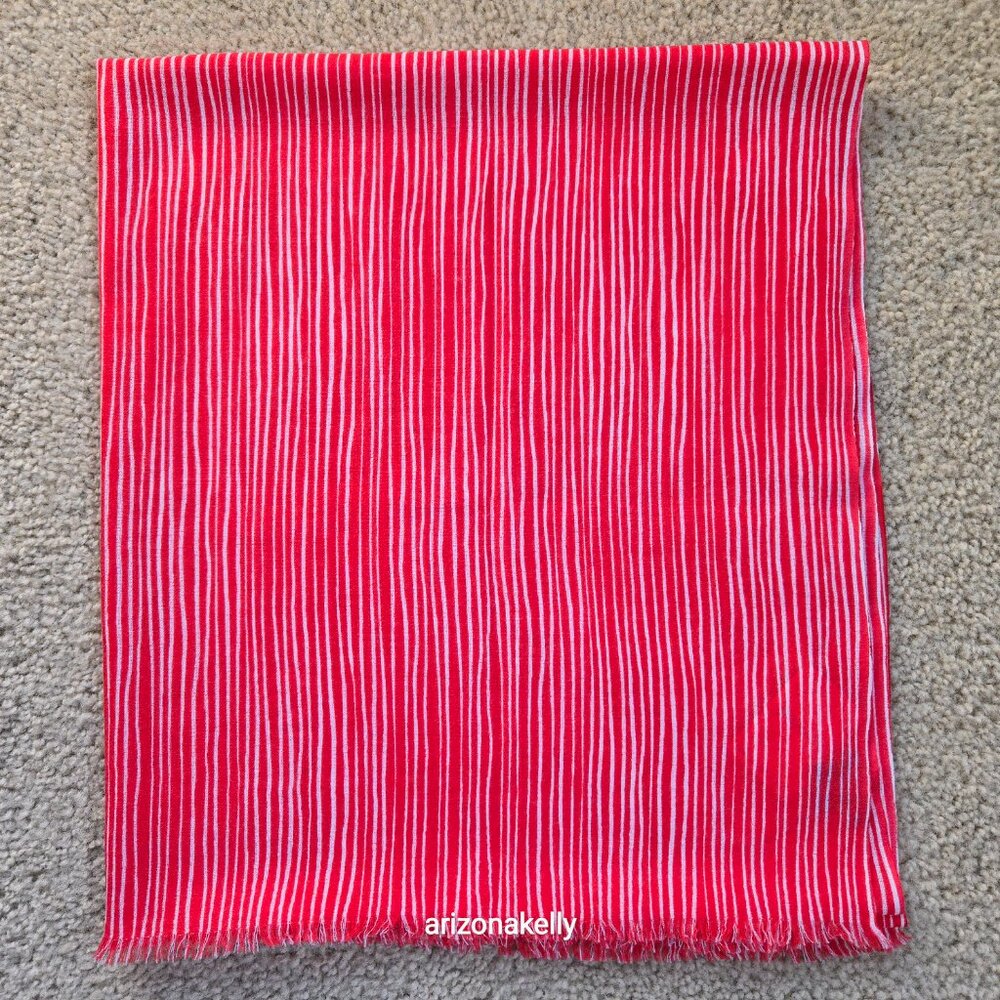 NWT J. McLaughlin Wool Scarf Lightweight Soft Park Stripe Red Coral - Picture 8 of 9